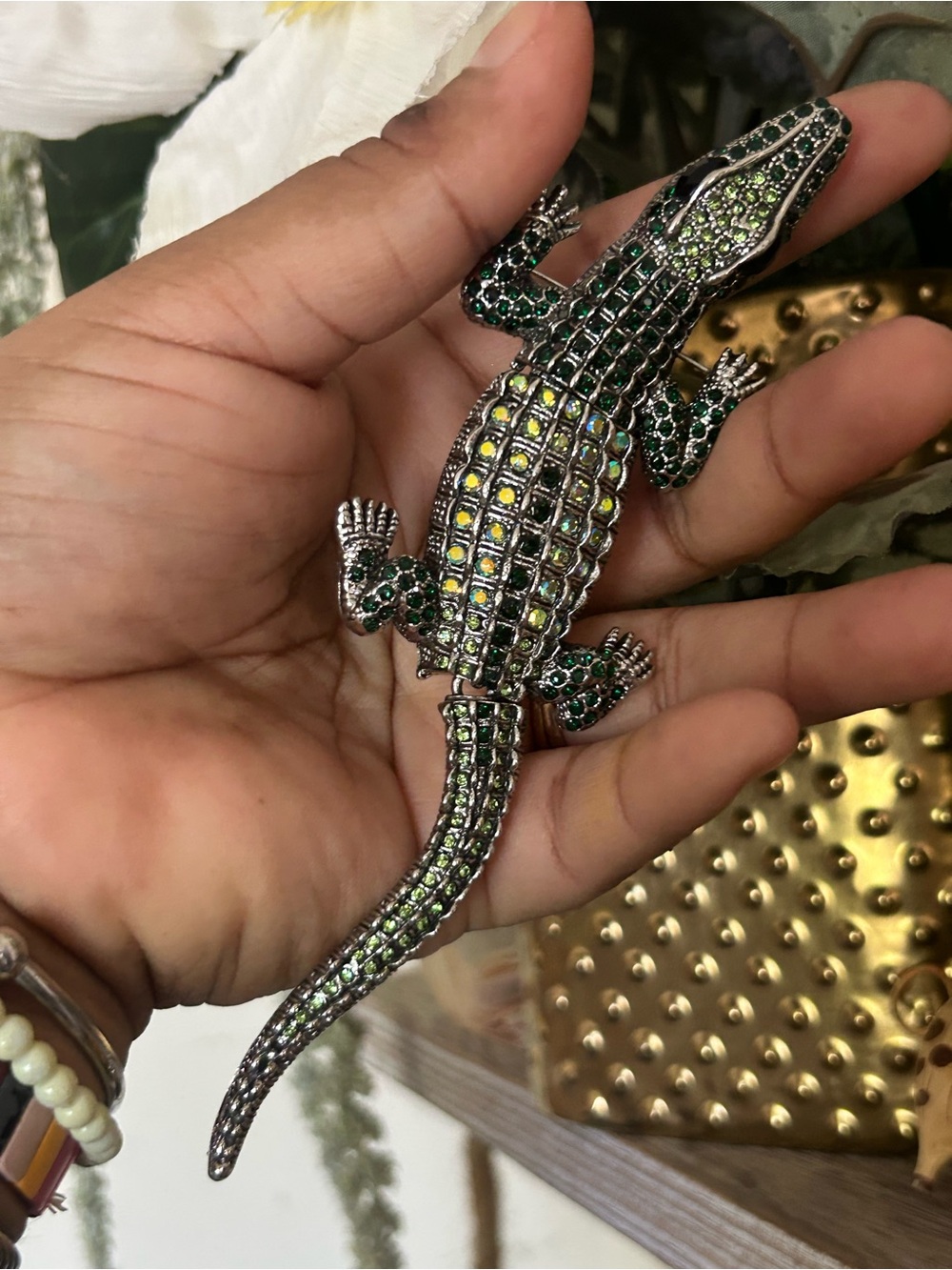 Green Crocodile Reptile brooch